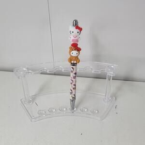 Handmade Beaded Pen Hello Kitty Bear Figurine Sanrio Theme Pink Barrel 3D Beads